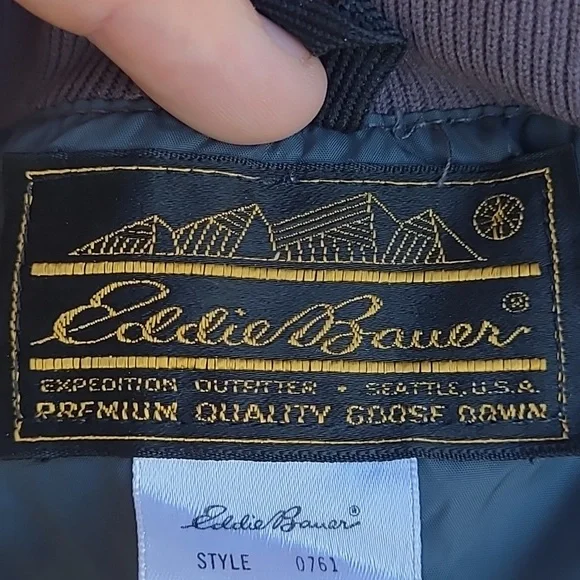 EDDIE BAUER Goose Down Puffer Grey Nylon USA Sz XL Half Zip Pullover Jacket RARE
